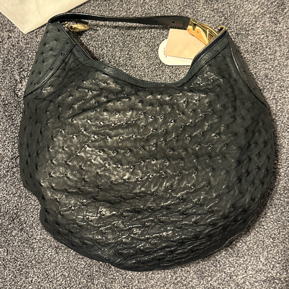 Gucci dark blue ostrich Hobo Bag #700 pb/br